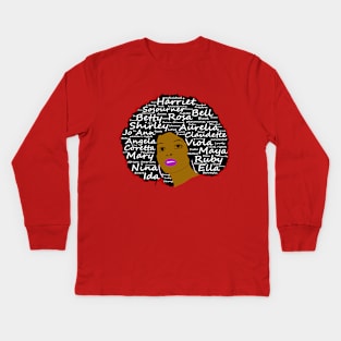 Black History Month Powerful Women in Natural Hair Afro Art Kids Long Sleeve T-Shirt